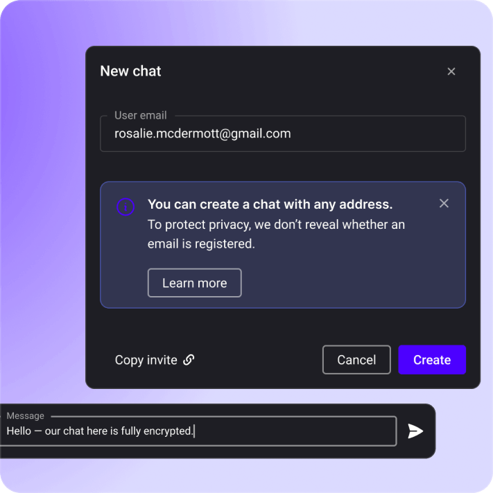 Private.Ki Chat Request feature allowing secure conversations without requiring sign-up
